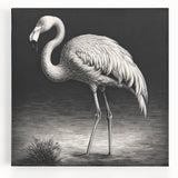 Vibrant flamingo-themed wall art on stretched canvas, showcasing intricate pink and teal designs, perfect for enhancing modern home decor aesthetics.