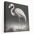 Stretched canvas wall art showcasing a vibrant flamingo design, featuring soft pink and green hues, perfect for tropical-themed decor. Ideal for living spaces or art collectors.