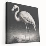 Stretched canvas wall art showcasing a vibrant flamingo design, featuring soft pink and green hues, perfect for tropical-themed decor. Ideal for living spaces or art collectors.