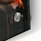 Close-up of a vibrant flamingo design wall art collection, featuring colorful acrylic glass with intricate details, perfect for enhancing modern decor aesthetics.