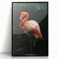 Framed acrylic wall art showcasing a vibrant flamingo design in shades of pink and black, perfect for enhancing modern decor. Ideal for nature enthusiasts and bird lovers.