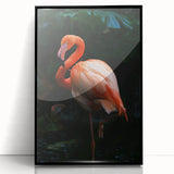 Framed acrylic wall art showcasing a vibrant flamingo design in shades of pink and black, perfect for enhancing modern decor. Ideal for nature enthusiasts and bird lovers.