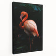 Flamingo-themed wall art piece showcasing vibrant pink flamingos in a tropical setting, beautifully stretched on canvas, ideal for home decor enthusiasts.