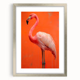 Framed wall art featuring a vibrant flamingo design in pastel colors, set in a sleek silver frame with a white mat, ideal for modern home decor.