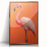 Framed wall art featuring a vibrant flamingo design in shades of pink and green, showcased in a sleek silver frame, perfect for adding a tropical touch to any decor.