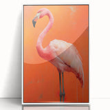 Framed wall art featuring a vibrant flamingo design, showcased in a sleek white frame, perfect for modern home decor. The acrylic finish enhances colors and adds elegance.