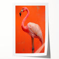 Flamingo-themed wall art featuring vibrant pink and green colors, showcasing a tropical design ideal for home decor. Rolled print in cardboard tube for easy shipping.