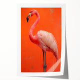Flamingo-themed wall art featuring vibrant pink and green colors, showcasing a tropical design ideal for home decor. Rolled print in cardboard tube for easy shipping.