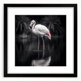 Framed wall art featuring a vibrant flamingo design with a black mat, perfect for adding a tropical touch to home decor. The artwork showcases intricate details and bright colors, creating an eye-catching focal point for any room.