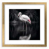 Framed wall art featuring a vibrant flamingo design in a gold frame with matting, ideal for adding a touch of elegance to home decor or gallery walls.