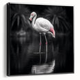 Framed canvas wall art showcasing a vibrant flamingo design in black and pink hues, perfect for adding a tropical touch to home decor. Ideal for bird lovers.