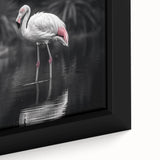 Close-up of a vibrant flamingo design wall art piece featuring intricate details and bright colors, elegantly framed on a textured canvas for a striking home decor accent.