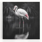 Flamingo-themed stretched canvas wall art showcasing vibrant pink and green colors, perfect for adding a tropical touch to home decor. Ideal for bird lovers and art enthusiasts.