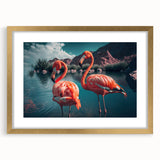 Elegant wall art featuring a flamingo design in a gold frame with a mat, perfect for home decor. The vibrant colors and unique artwork enhance any room's aesthetic.