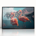 Framed acrylic wall art featuring a vibrant flamingo design, set against a sleek black frame, perfect for adding a tropical touch to modern decor.