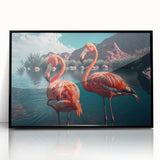 Framed acrylic wall art featuring a vibrant flamingo design, set against a sleek black frame, perfect for adding a tropical touch to modern decor.