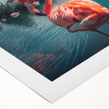 Flamingo-themed rolled canvas wall art showcasing vibrant pink flamingos set against a tropical backdrop, ideal for enhancing modern home decor.