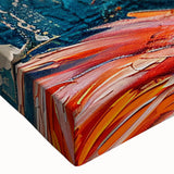 Close-up of a vibrant flamingo design on stretched canvas wall art, showcasing intricate details and bright colors, perfect for tropical-themed home decor.