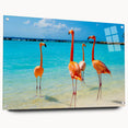 Flamingo-themed wall art design displayed in a clear acrylic frame, showcasing vibrant pink colors and intricate details, ideal for tropical decor enthusiasts.