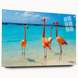Flamingo-themed wall art design displayed in a clear acrylic frame, showcasing vibrant pink colors and intricate details, ideal for tropical decor enthusiasts.