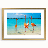 Framed wall art featuring a vibrant flamingo design with a gold mat and frame, perfect for adding a touch of elegance to modern home décor.