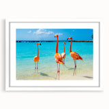 Framed wall art featuring a stylish flamingo design with a white mat, perfect for modern home decor. The vibrant colors enhance any interior space.
