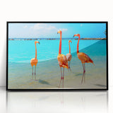 Framed wall art featuring a vibrant flamingo design with a sleek black frame, showcasing intricate details and vivid colors ideal for modern decor. Perfect for enhancing living spaces or adding a pop of color to any room.