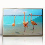 Framed wall art featuring a vibrant flamingo design in shades of pink and gold, showcasing a modern aesthetic with an elegant acrylic finish, perfect for home decor.