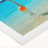 Flamingo-themed rolled canvas wall art design showcases vibrant pink flamingos against a tropical backdrop, ideal for adding a pop of color to any room decor.