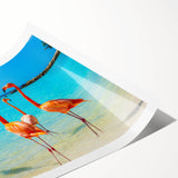 Flamingo-themed wall art print showcasing vibrant pink birds against a soft pastel background, ideal for adding a tropical touch to home decor. Perfect for bird lovers and interior design enthusiasts.