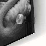 Close-up of a vibrant flamingo design wall art collection, showcasing intricate details and bold colors on acrylic glass, perfect for modern decor.