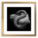 Framed wall art featuring a vibrant flamingo design in gold accents, showcasing a modern aesthetic perfect for home decor, set against a clean white mat.