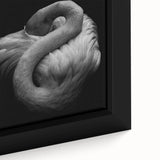 Close-up of a framed canvas wall art featuring vibrant flamingo design, showcasing intricate details and bold colors, perfect for tropical-themed decor.
