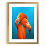 Flamingo-themed wall art design featuring elegant pink flamingos against a soft background, framed in gold with a white mat for a sophisticated touch. Perfect for adding a vibrant, tropical flair to home decor.