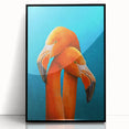 Framed wall art featuring a vibrant flamingo design set against a sleek black background, showcasing elegant colors and intricate details, perfect for modern decor.