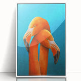 Framed wall art featuring a vibrant flamingo design with a white acrylic frame, showcasing tropical colors ideal for enhancing modern decor. Perfect for nature enthusiasts.