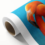 Vibrant rolled canvas wall art showcasing a flamingo design, featuring bold pink hues and tropical elements, perfect for enhancing modern decor aesthetics.