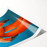 Vibrant flamingo wall art print featuring a colorful tropical design, rolled for easy display and shipping, perfect for home or office decor.