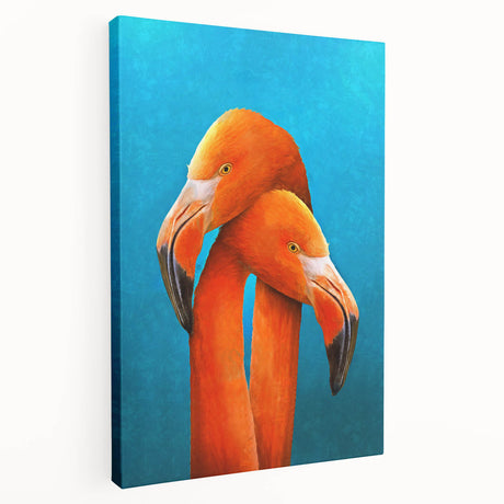 Stretched canvas wall art featuring a vibrant flamingo design in shades of pink and green, showcasing a tropical aesthetic ideal for modern home decor.