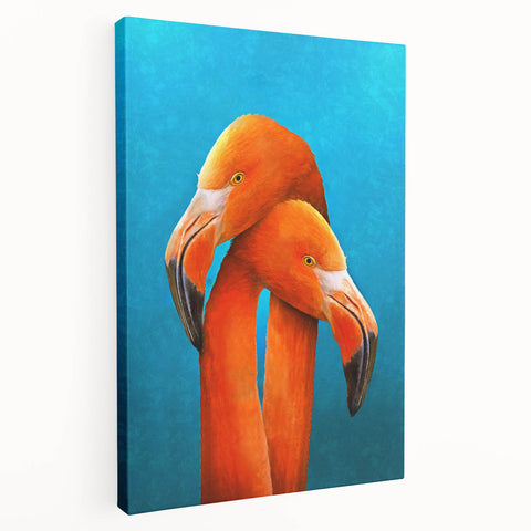 Stretched canvas wall art featuring a vibrant flamingo design in shades of pink and green, showcasing a tropical aesthetic ideal for modern home decor.