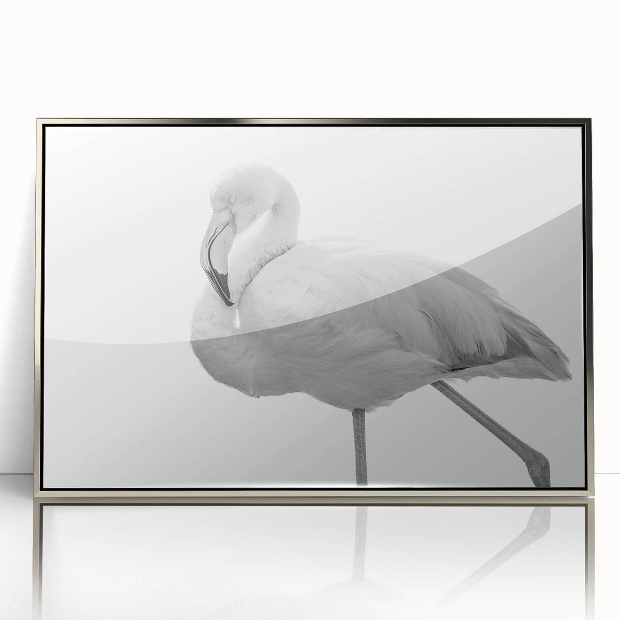 Framed wall art featuring a vibrant flamingo design, showcasing intricate details and a modern silver frame, perfect for enhancing contemporary decor.