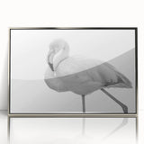 Framed wall art featuring a vibrant flamingo design, showcasing intricate details and a modern silver frame, perfect for enhancing contemporary decor.