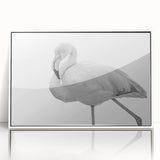 Framed acrylic wall art showcasing a vibrant flamingo design, featuring a sleek white frame and ideal for home decor, adding a touch of elegance and tropical flair.
