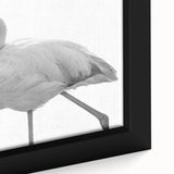 Framed close-up of a vibrant flamingo wall art design on canvas, showcasing intricate details and rich colors, perfect for enhancing modern decor.