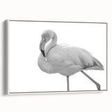Framed canvas wall art featuring a vibrant flamingo design in shades of pink and white, showcased from a side view, perfect for modern home decor. Ideal for adding a tropical touch to living spaces or offices.