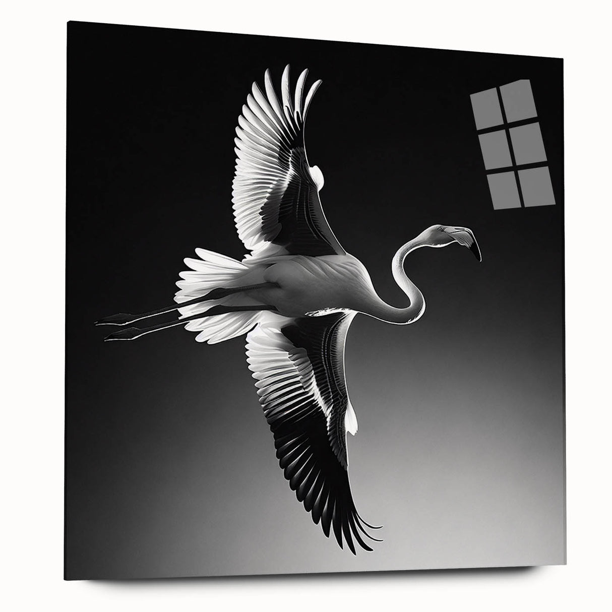 Side view of a vibrant flamingo-themed wall art design made of acrylic glass, showcasing colorful tropical elements with a sleek finish, perfect for modern decor.