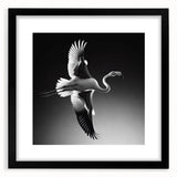 Framed wall art featuring a vibrant flamingo design on a black background, showcasing intricate details and a modern aesthetic, perfect for home decor.