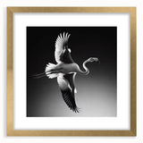 Framed wall art showcasing a vibrant flamingo design in gold tones, elegantly matted and perfect for home decor, enhancing any space with a tropical touch.