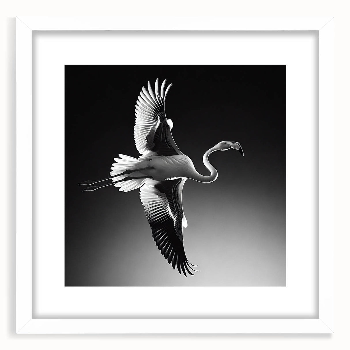 Framed wall art featuring a vibrant flamingo design with a white mat, perfect for adding a tropical touch to home decor. Ideal for bird lovers and art enthusiasts.