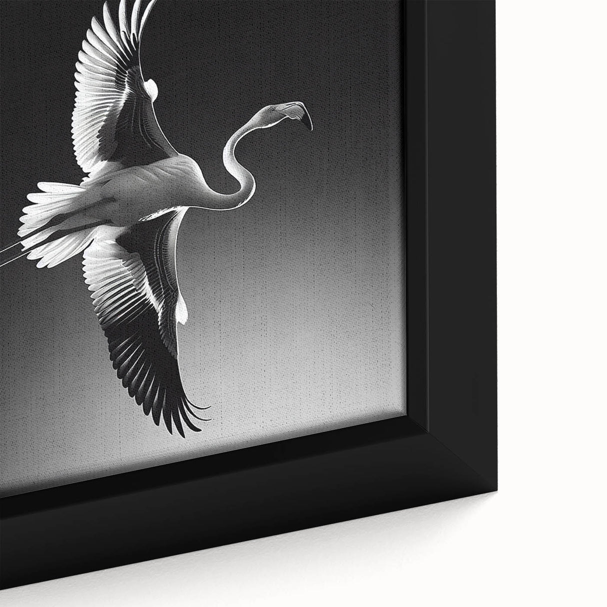 Close-up of a vibrant flamingo wall art design featuring detailed brushstrokes and a colorful palette, framed for an elegant display in modern decor.